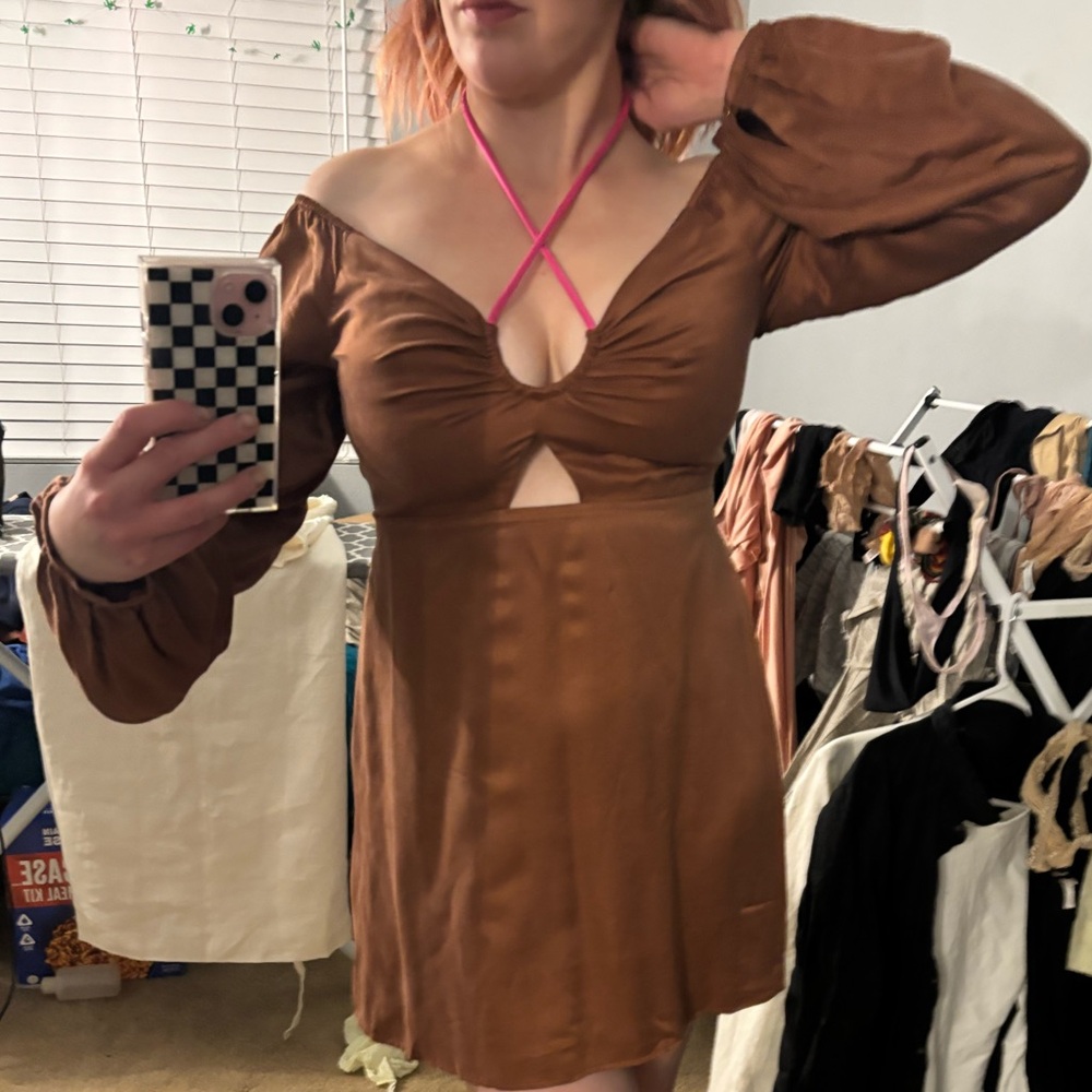 Ginia | Nwt Sz Large | Selena Long Bishop Sleeve Mini Dress. Silk/Linen. — image 8 of 8